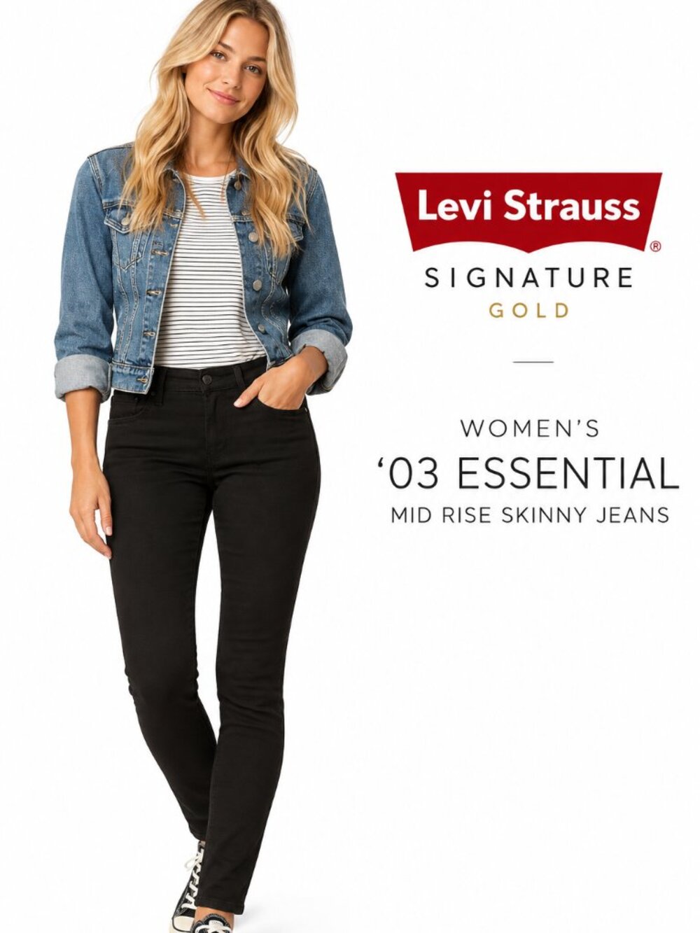 Levi Strauss Signature Gold Women's '03 Essential Mid Rise Skinny Jeans-Noir